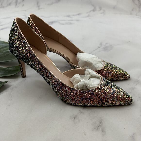 J.Crew D'Orsay Pump Heels Size 9.5 New Pink Green Glitter Point Toe Wicked - Picture 1 of 9